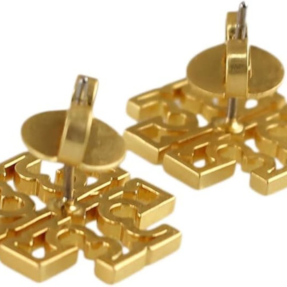 NWT Tory Burch Gold Britten Logo Stud Earrings - Picture 3 of 5